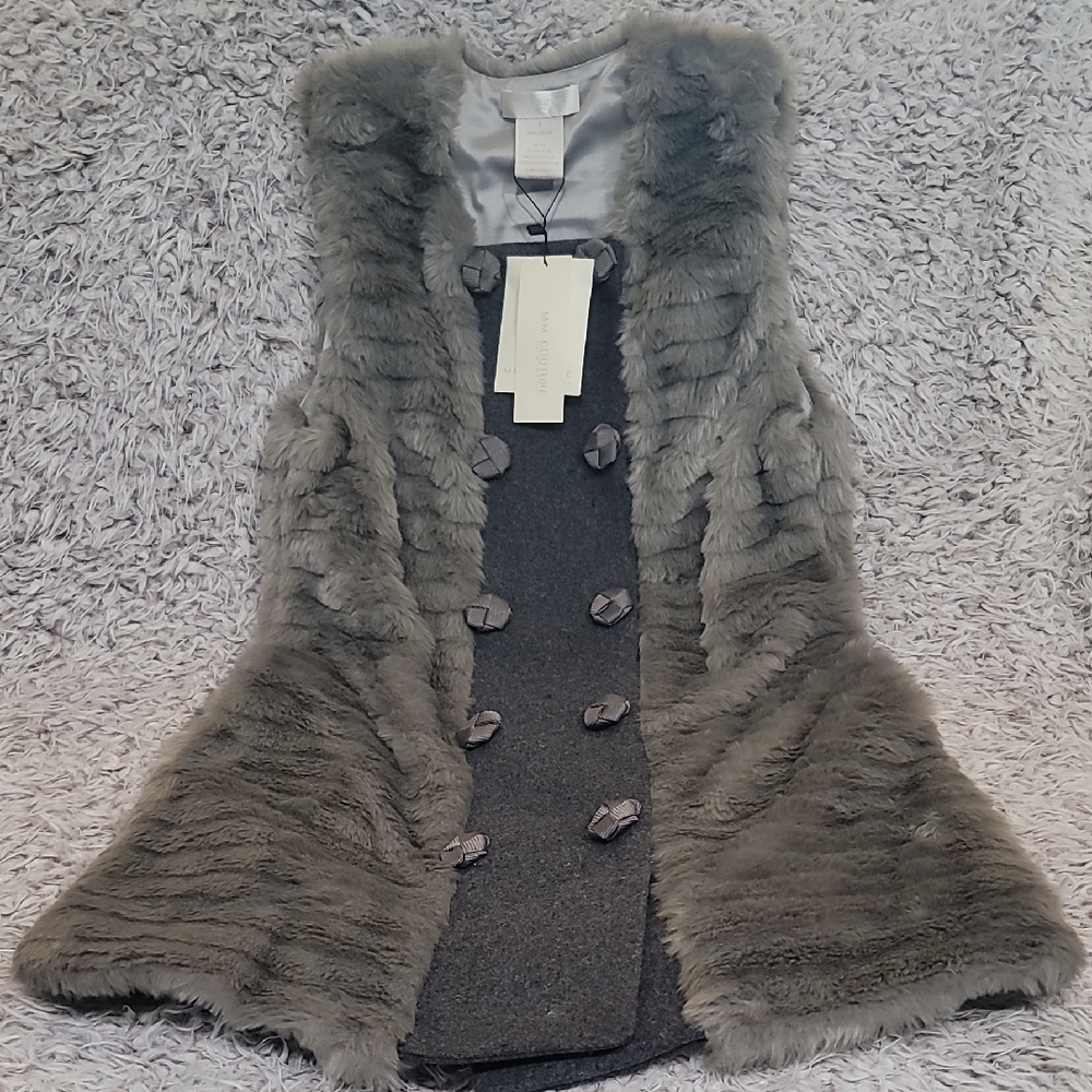 Gray Faux Fur Vest/Dress with Button Details